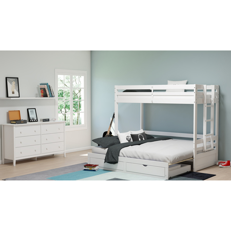 Alaterre Furniture Jasper Twin to King Extending Day Bed with Bunk Bed and Storage Drawers, White AJJP00WH